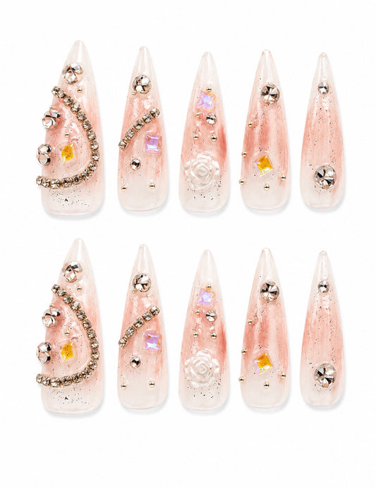 Opal Rose | Extra-Long Stiletto Handmade Nails