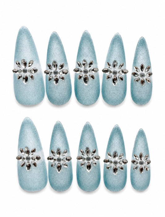 Frozen Petals | Extra Long Stiletto Handmade Nails