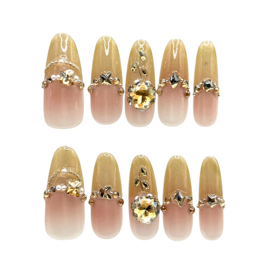 Golden Hour Long Almond Handmade Nails