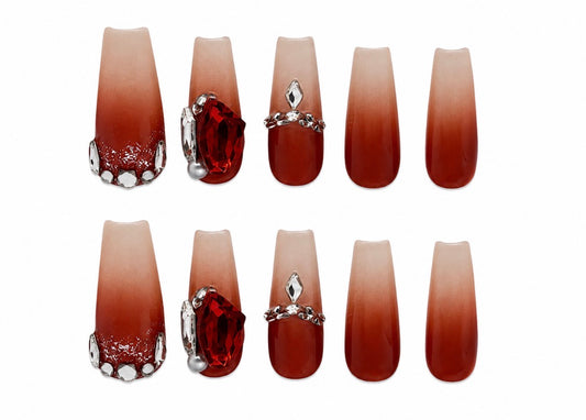 Ruby Eclipse | Extra Long Coffin Handmade Nails
