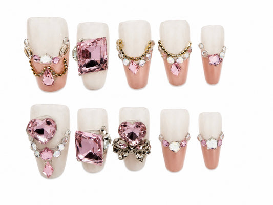 Pink Heiress | Long Coffin Handmade Press-On Nails