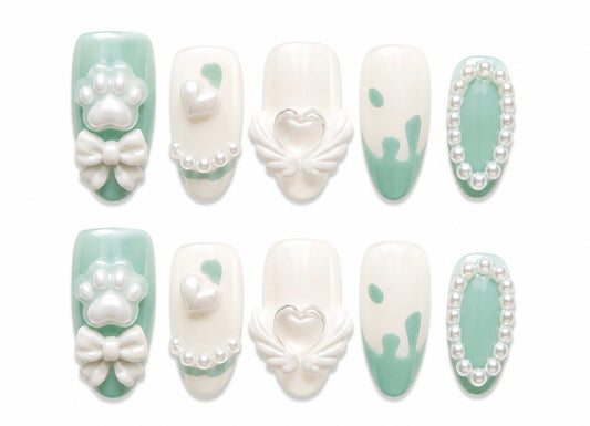 Mint Paws | Medium Almond Handmade Nails
