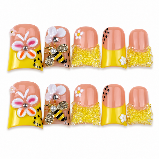 Bee Dazzled Short Duckbill Handmade Nails
