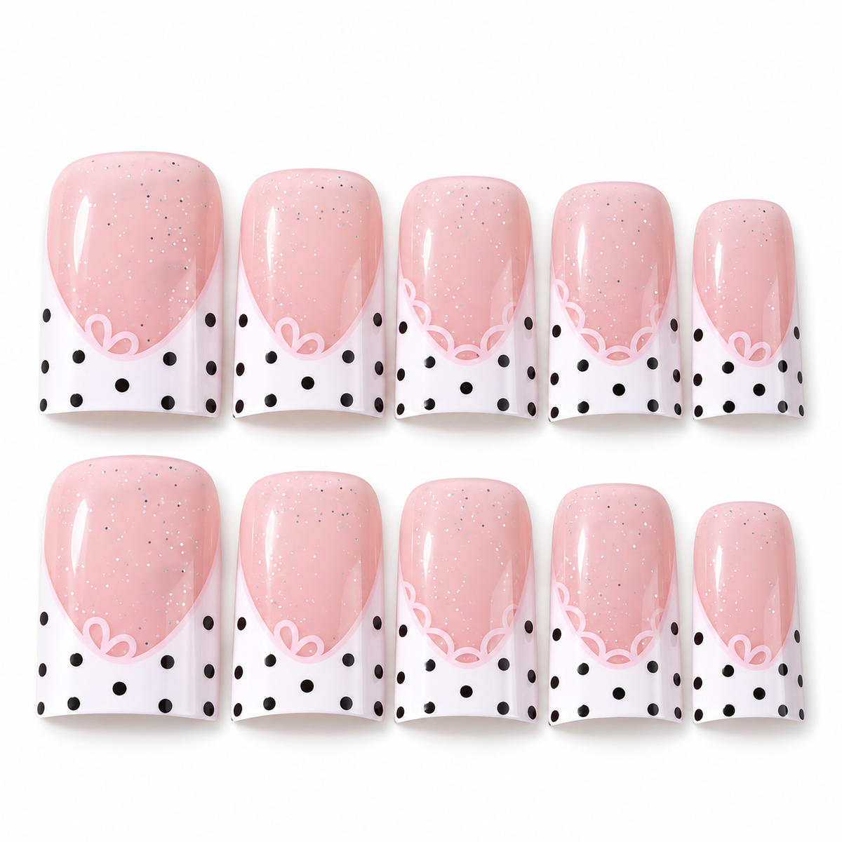 Polka Lace Short Duckbill Press-On Nails