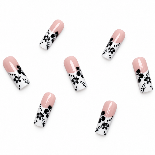 Midnight Blossom Extra Long Square Press-On Nails