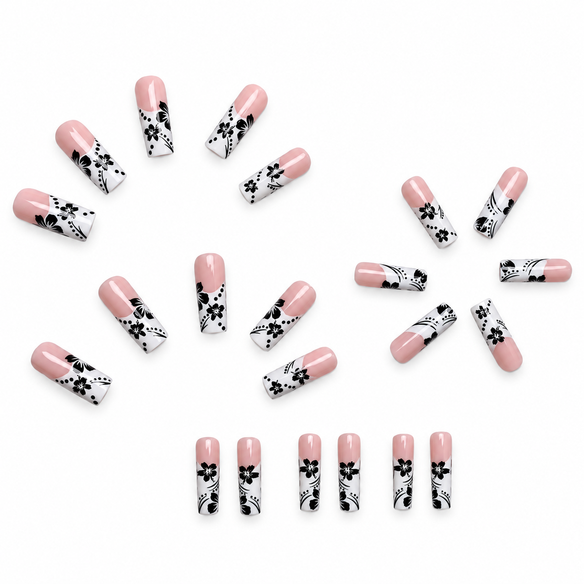 Midnight Blossom Extra Long Square Press-On Nails