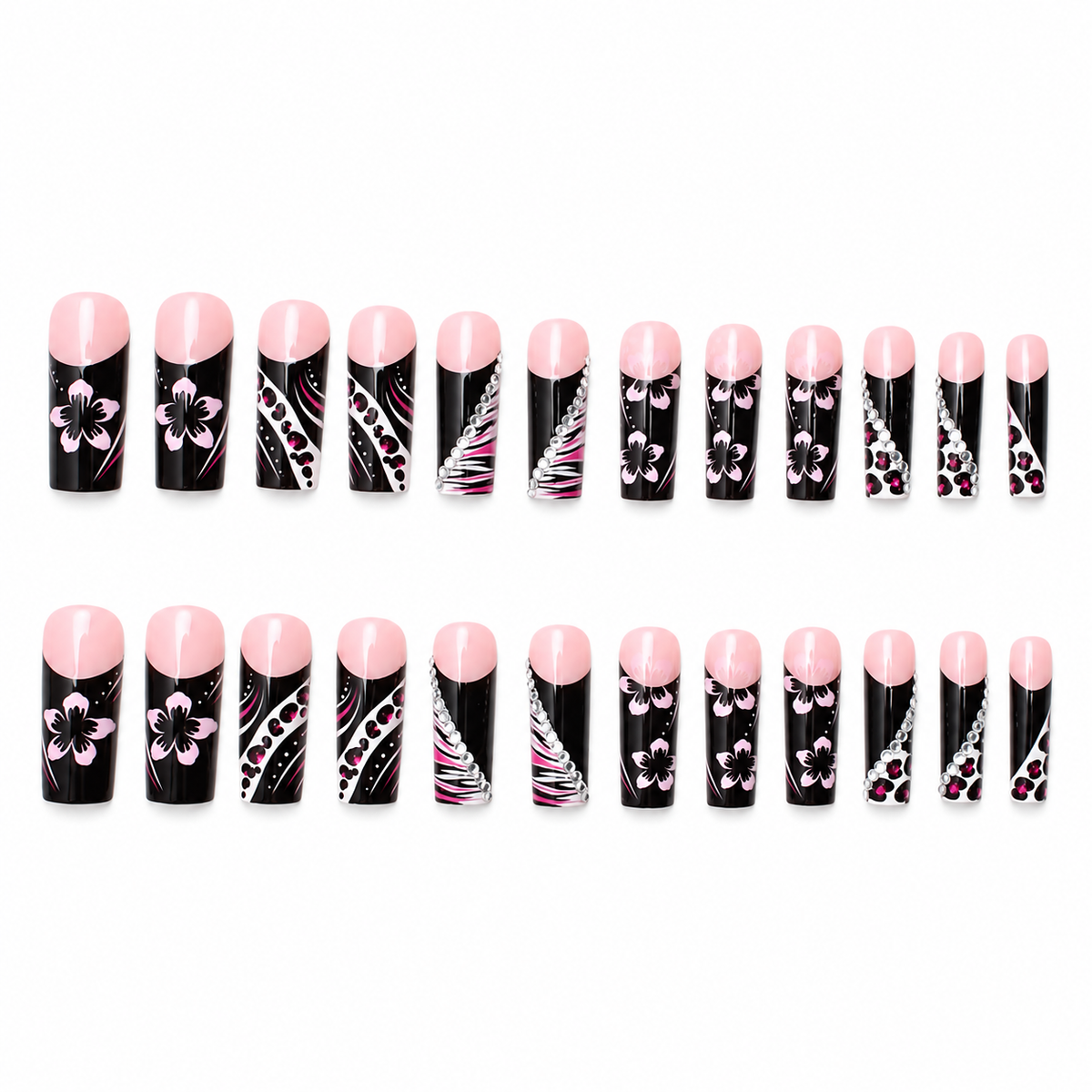 Midnight Hibiscus Extra Long Square Press-On Nails