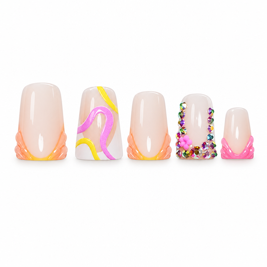 Citrus Swirl Medium Duckbill Press-On Nails