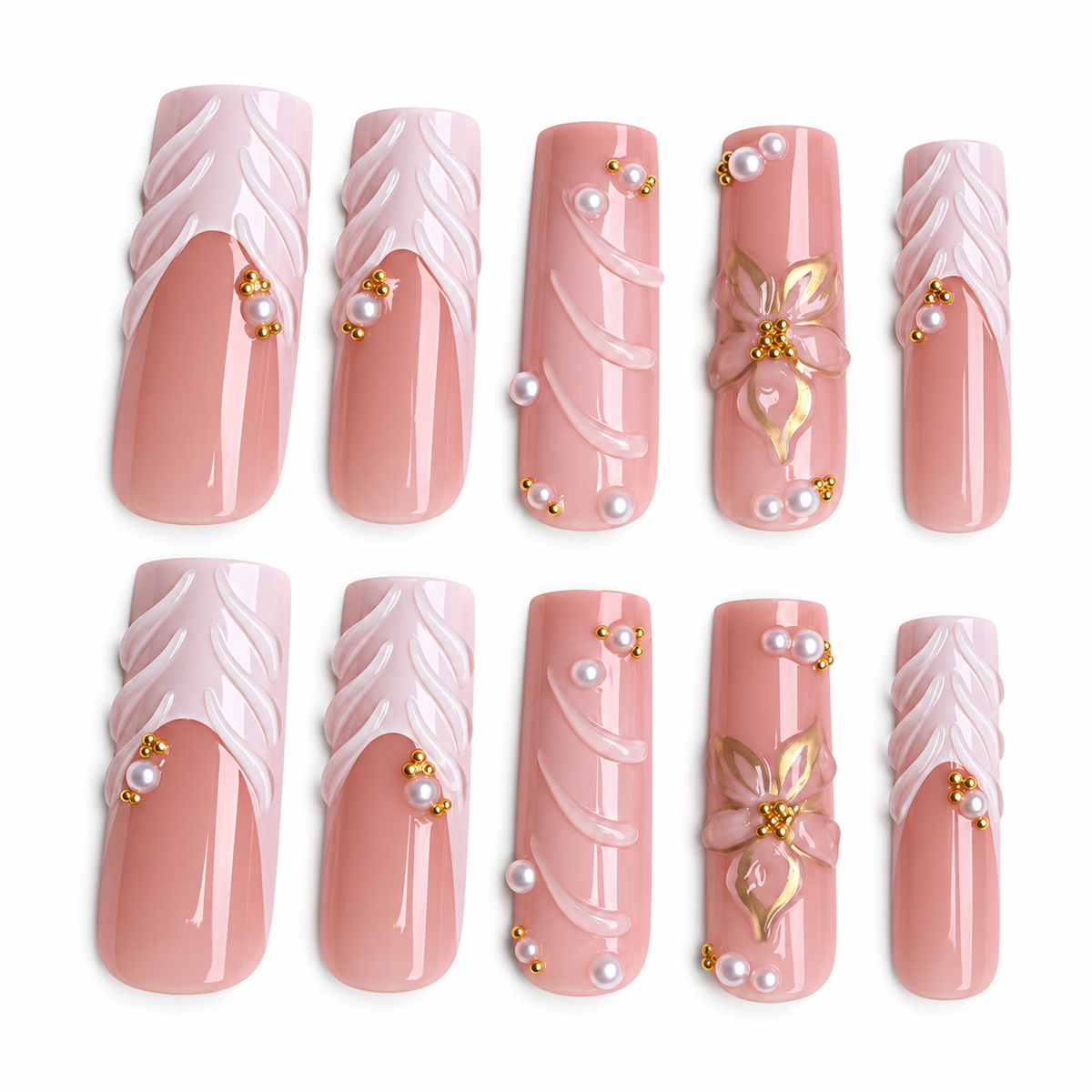 Pearl Petals Extra Long Square Press-On Nails