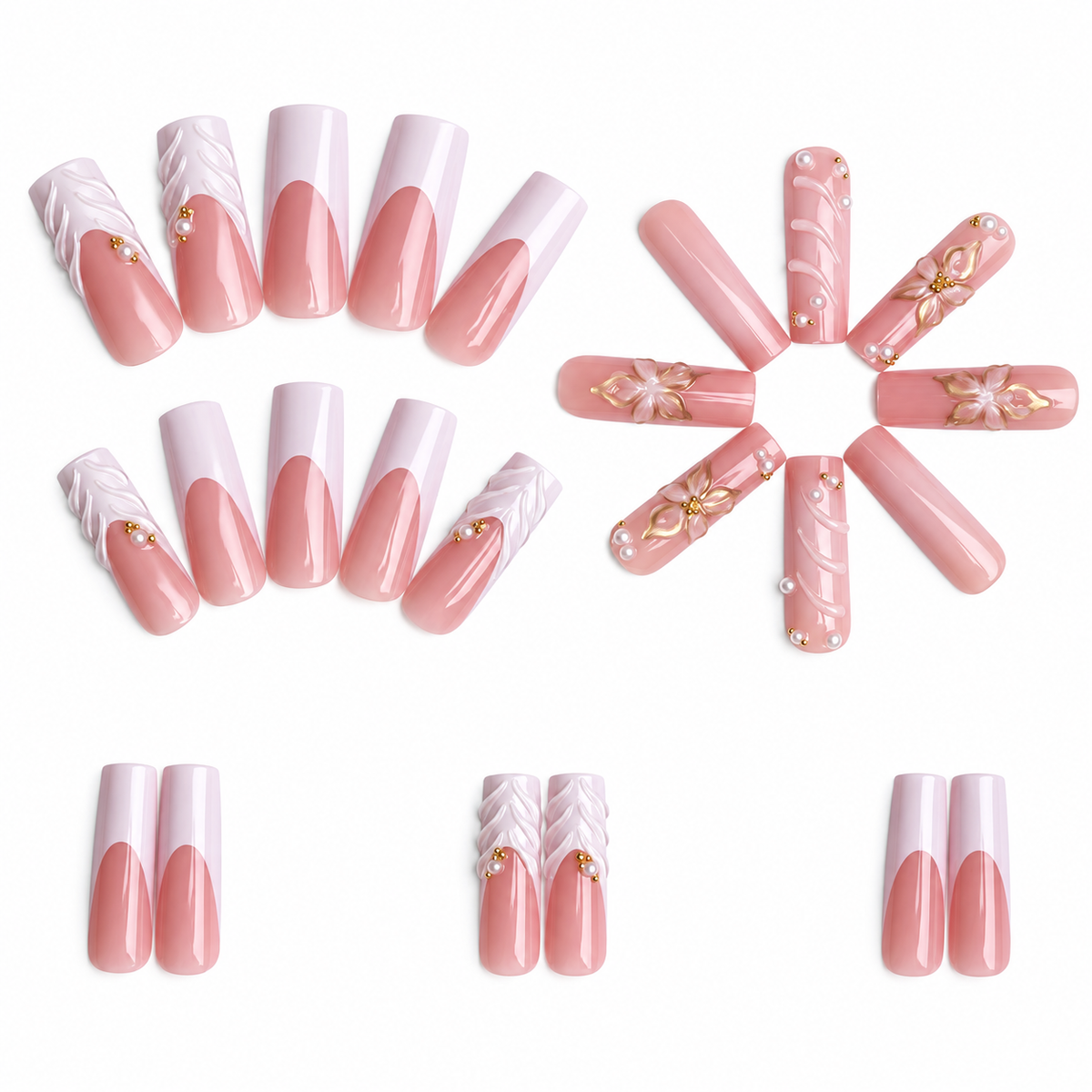 Pearl Petals Extra Long Square Press-On Nails
