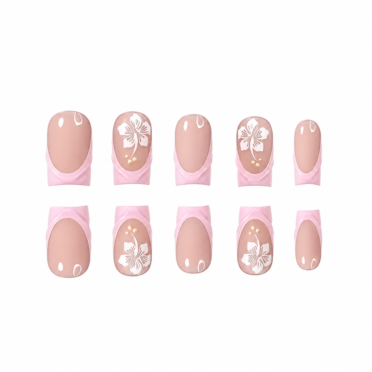 Pink Hibiscus Long Square Press-On Nails