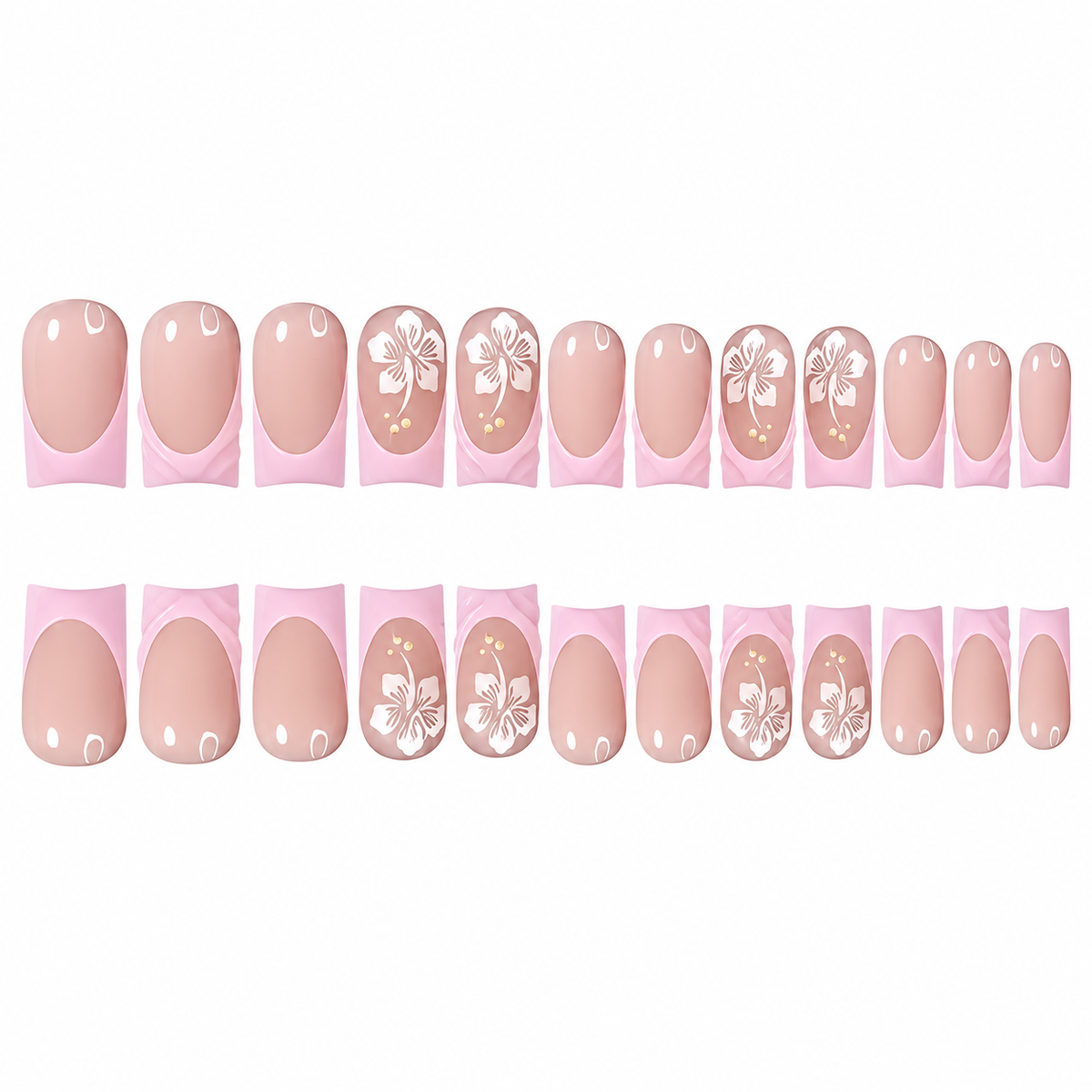 Pink Hibiscus Long Square Press-On Nails