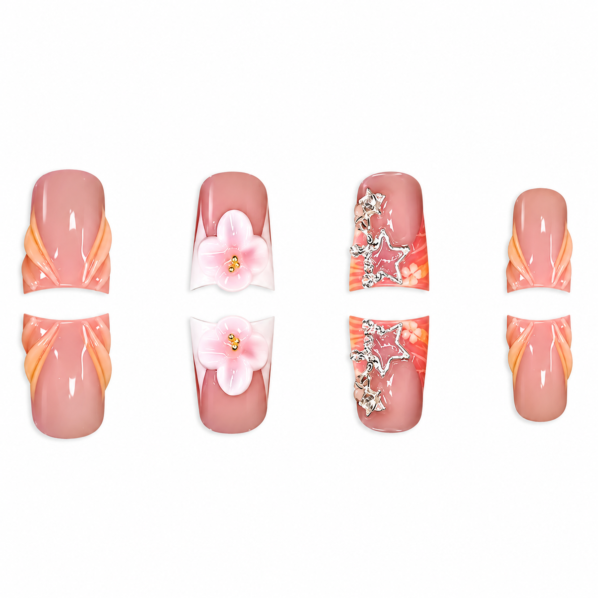Coral Starlet Medium Duckbill Press-On Nails