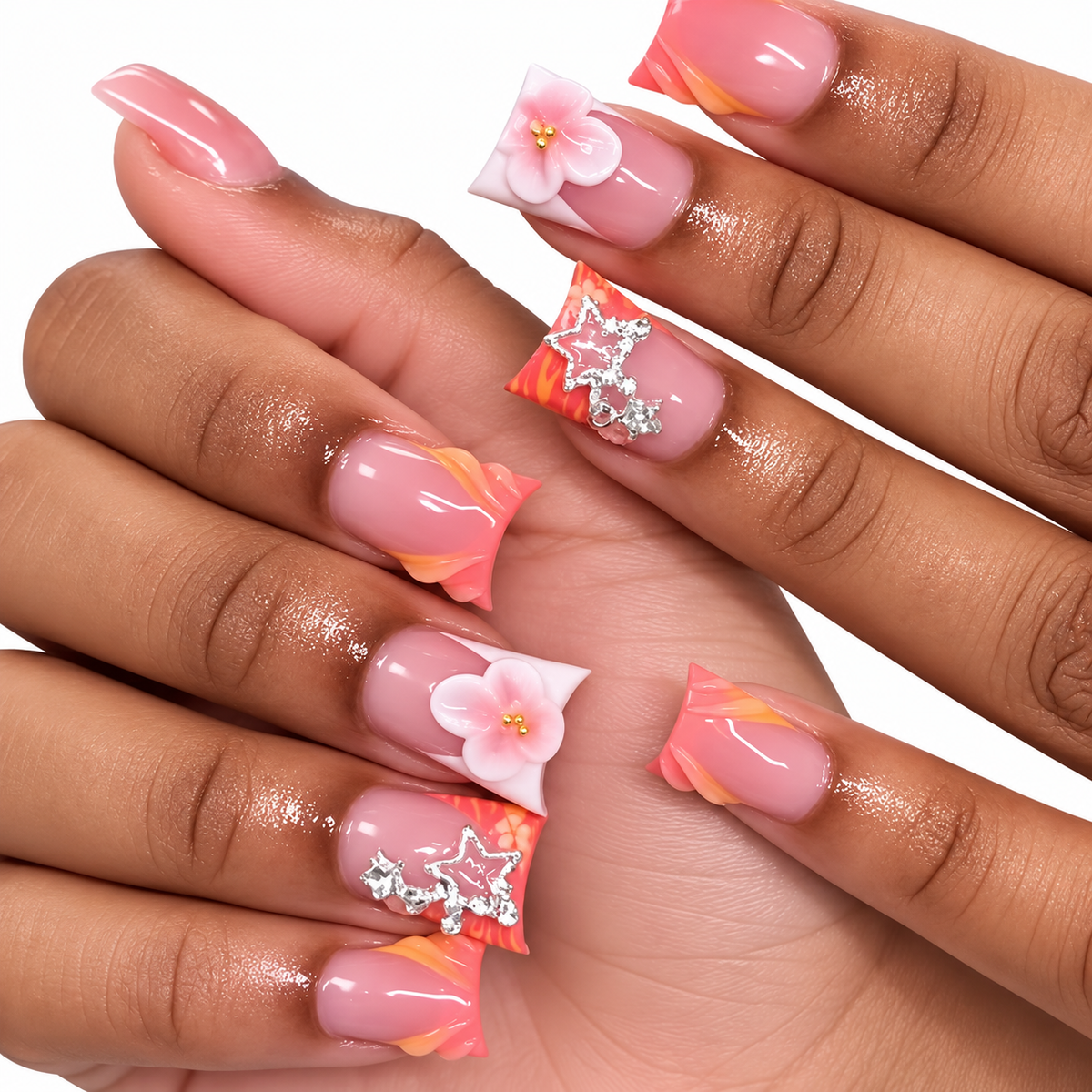 Coral Starlet Medium Duckbill Press-On Nails