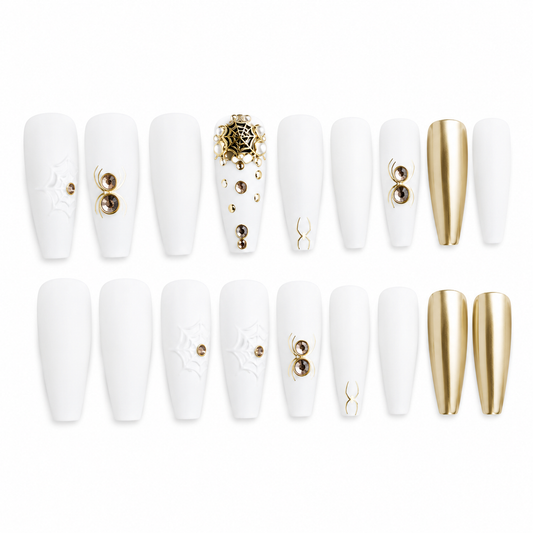 White Widow Coffin Press-On Nails | Luxe Spider Web Nails