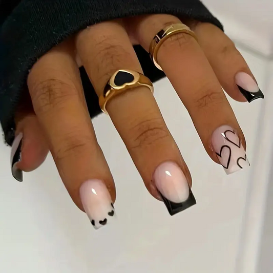 Black Heart French Tip Nails