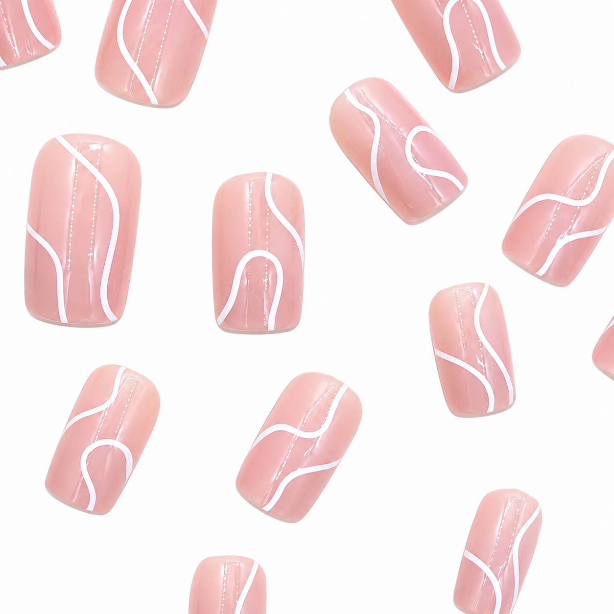 Silk Ribbon Short Press-On Nails | Minimalist White Swirl Nails