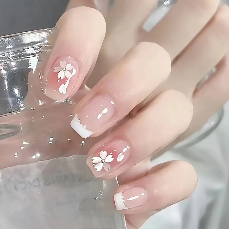 Glittery Flower French Tip