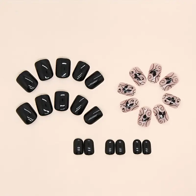 Black Butterfly Swirl Nails