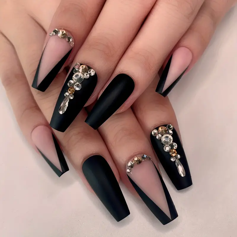 Black Rhinestone Nails