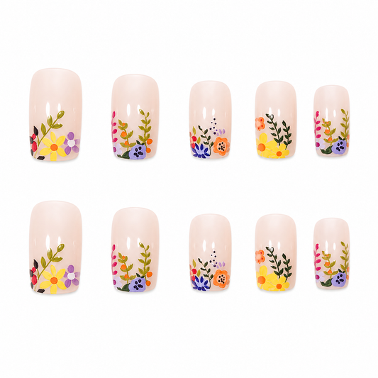 Petal Parade | Medium Square Floral Press-On Nails
