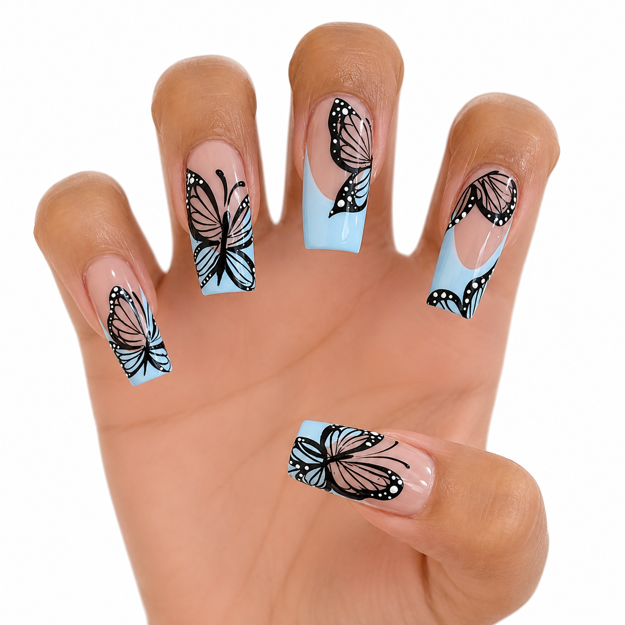 Blue Flutter | XL Coffin Butterfly Press-On Nails