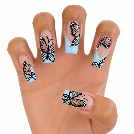 Blue Flutter | XL Coffin Butterfly Press-On Nails