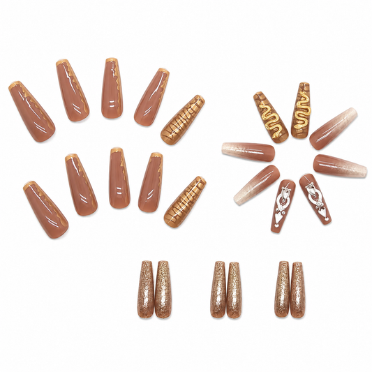 Golden Serpent | XL Coffin Gold Press-On Nails