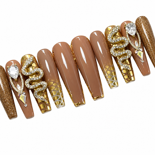 Golden Serpent | XL Coffin Gold Press-On Nails
