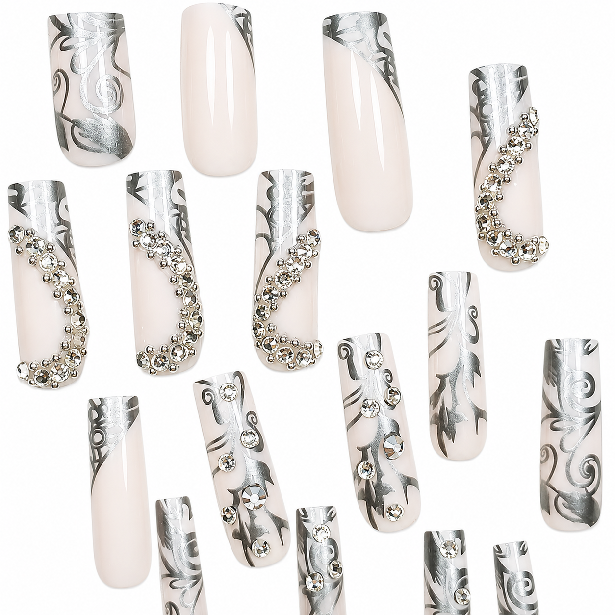 Silver Siren | XL Coffin Chrome Press-On Nails