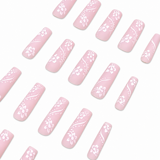 Blush Bloom | XL Square Matte Floral Press-On Nails