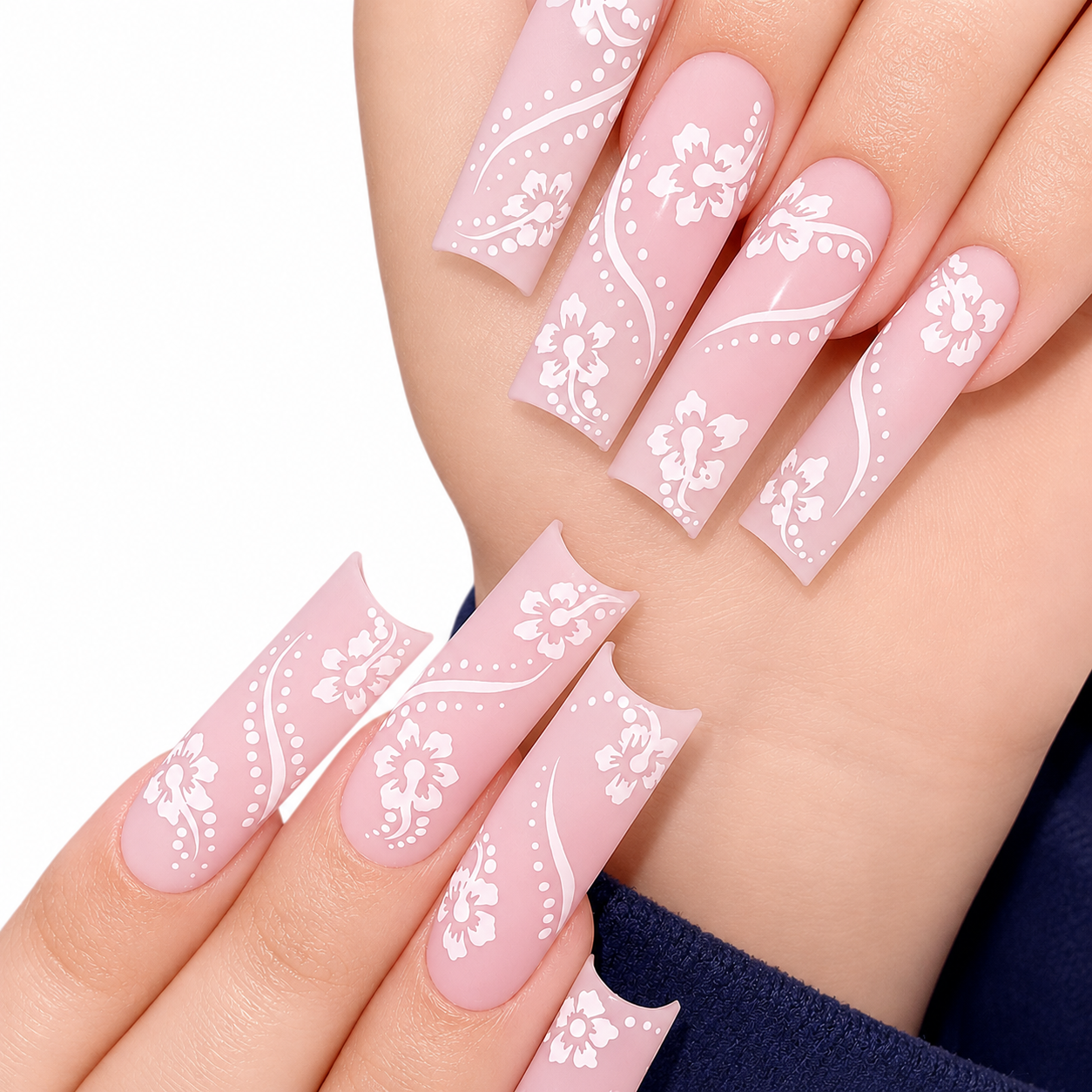 Blush Bloom | XL Square Matte Floral Press-On Nails