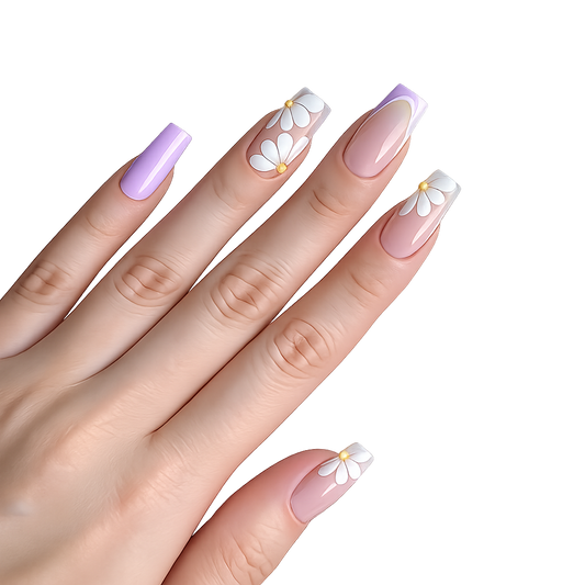 Lilac Bloom | Long Coffin Floral Press-On Nails