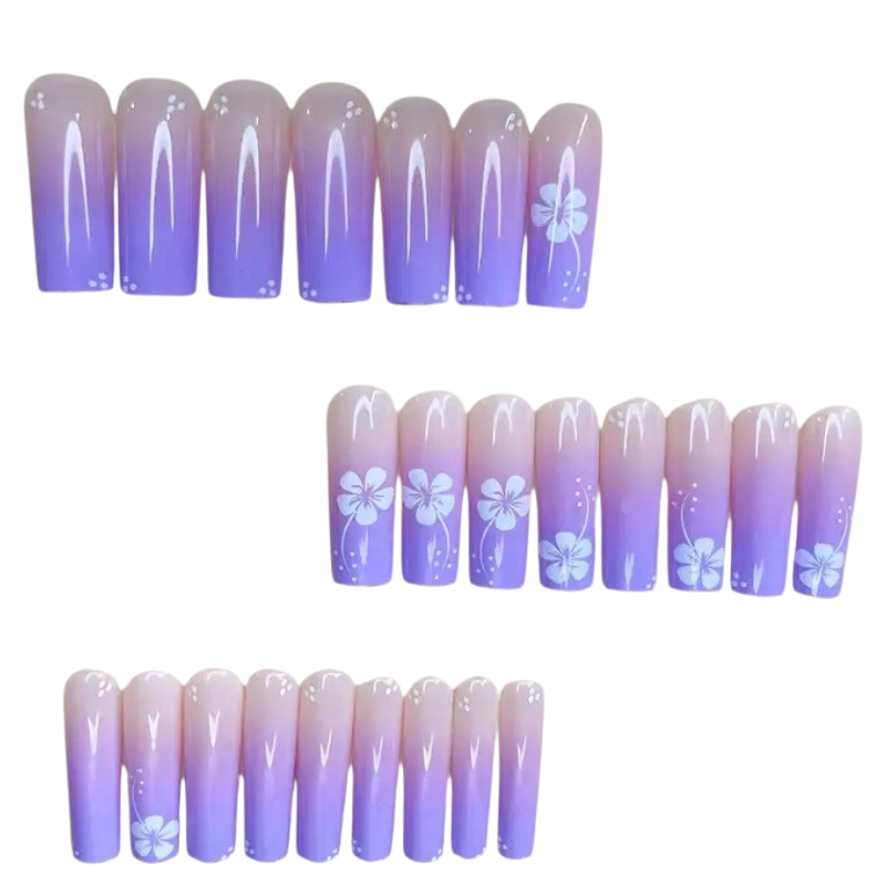 Violet Breeze | XL Coffin Floral Ombré Press-On Nails