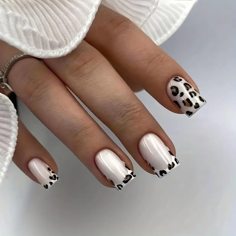 Leopard Print French Tip Nails