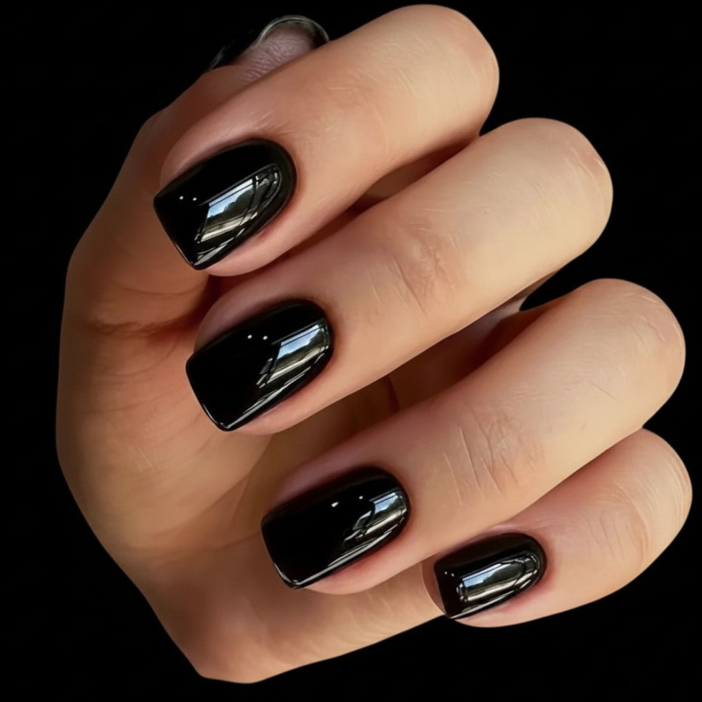 Midnight Mood | Short Black Square Press-On Nails