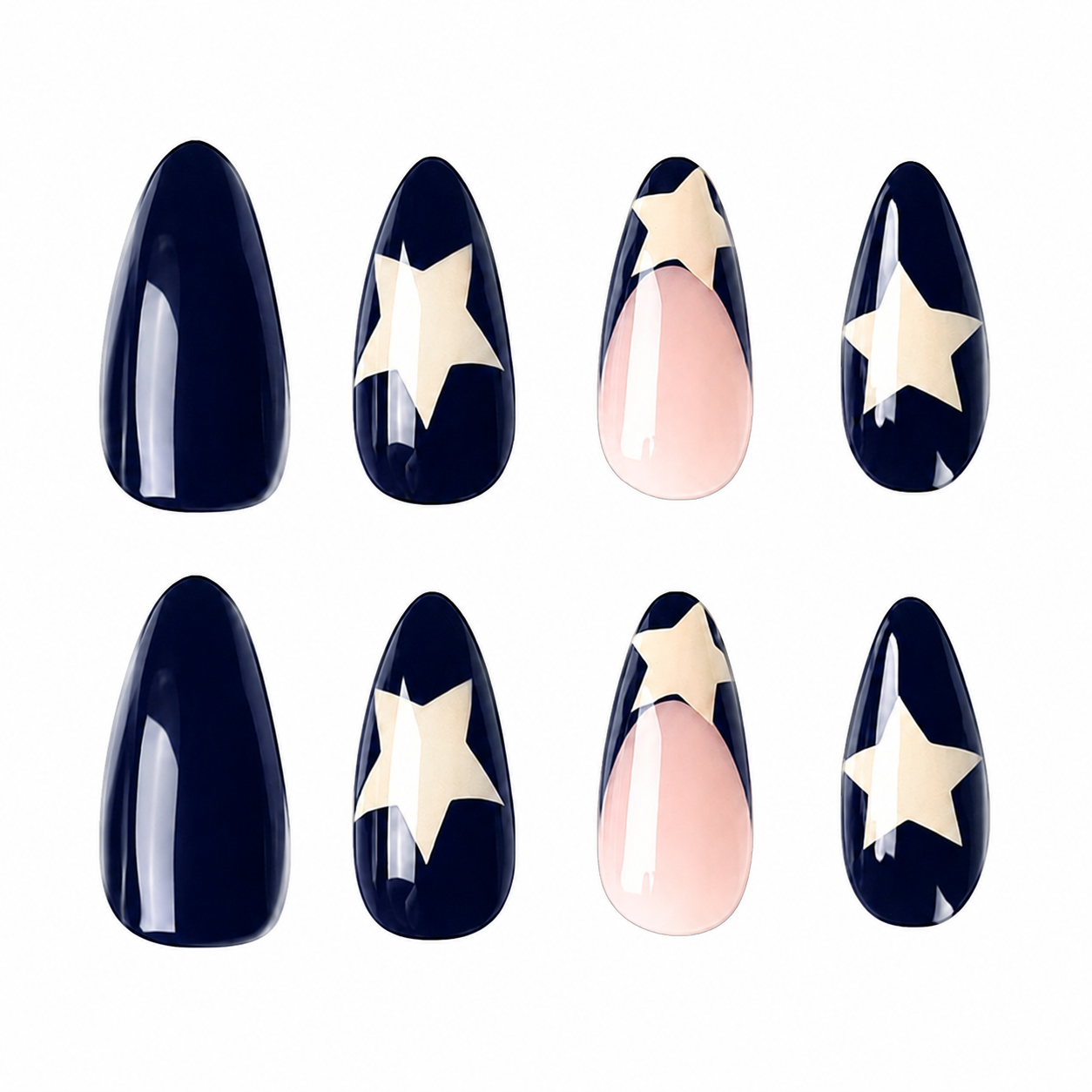 Star Player | Long Almond Star French-Tip Press-On Nails