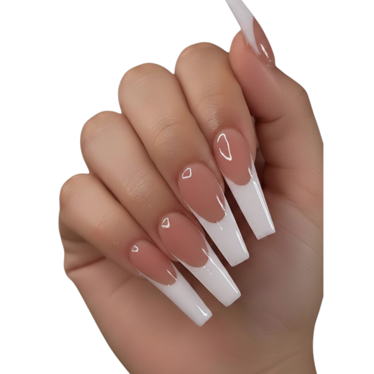 French Flex | Extra-Long White French-Tip Coffin Press-On Nails
