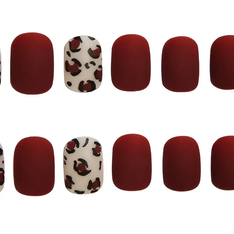 Burgundy Leopard Print Nails