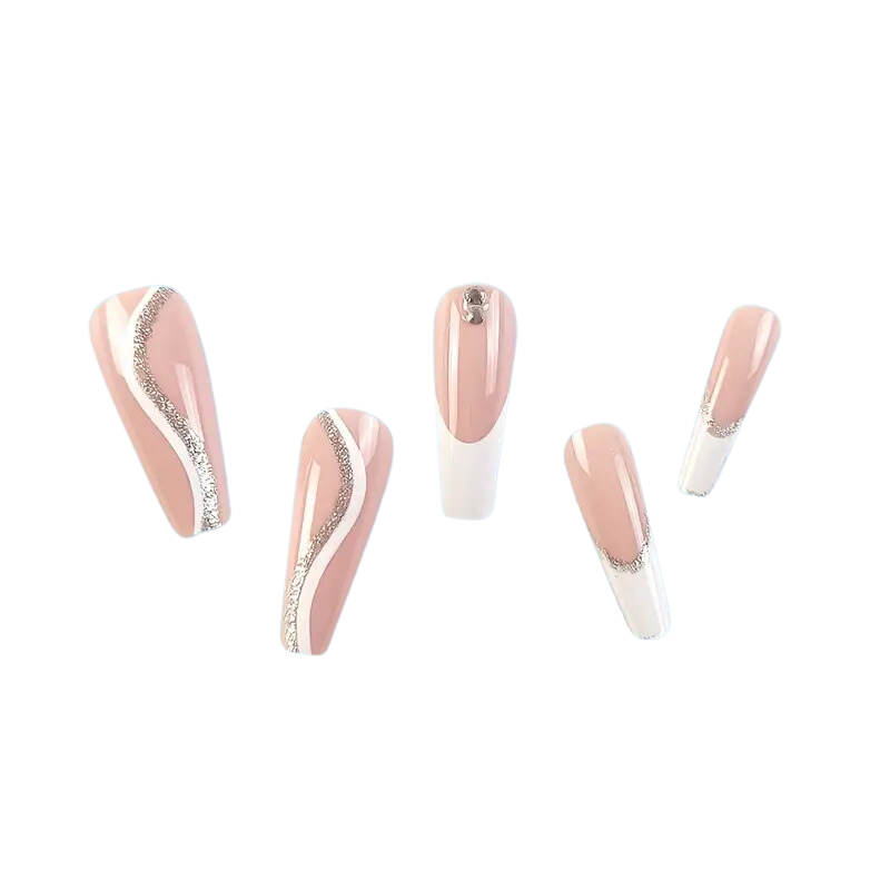 Silver Wave | Extra-Long White French Tip Coffin Press-On Nails