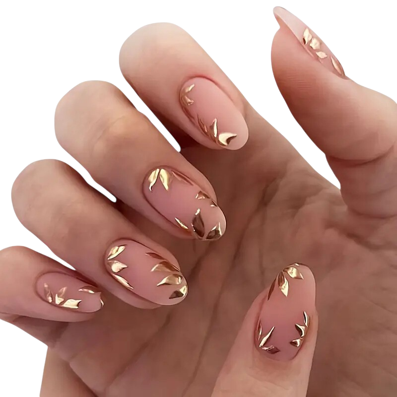 Golden Leaves Press-On Nails | Matte Botanical Accent Nails