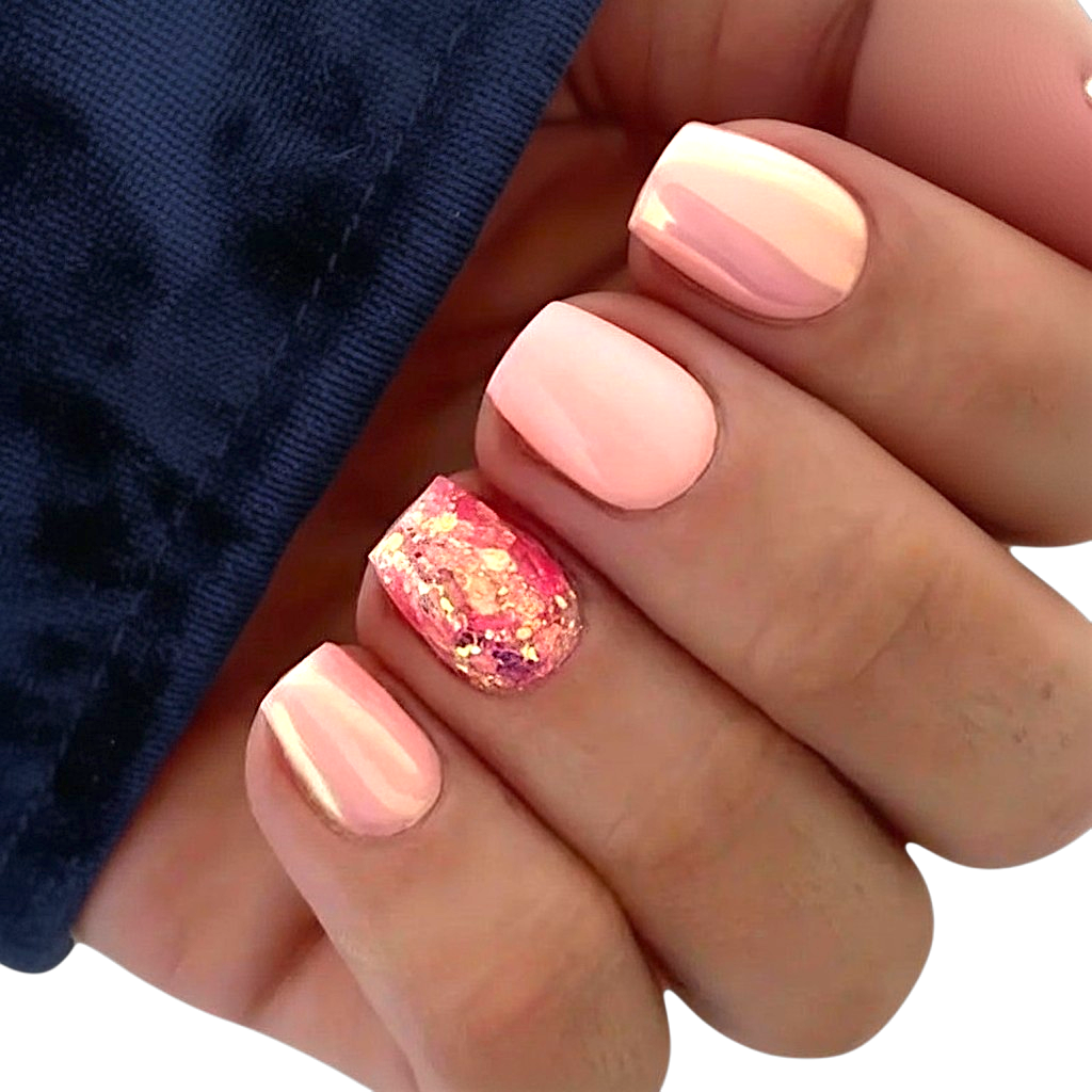Peach Sparkle | Glitter Short Square Press-On Nails