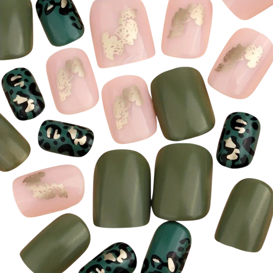 Wild Sage | Short Leopard Squoval Press-On Nails