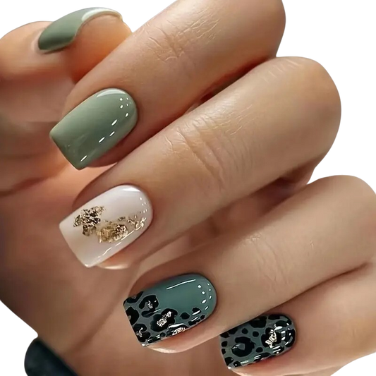 Wild Sage | Short Leopard Squoval Press-On Nails