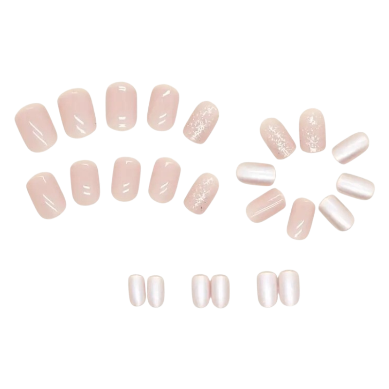 Champagne Kiss Short Press-On Nails | Blush Pearl Shimmer Nails