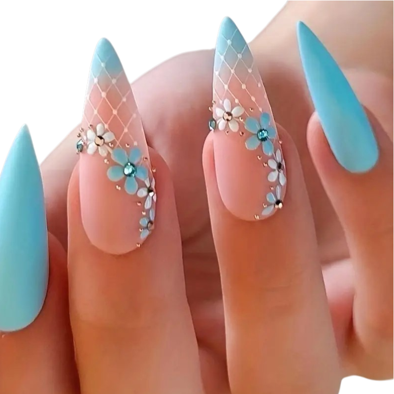 Floral Sky | Long Stiletto Press-On Nails