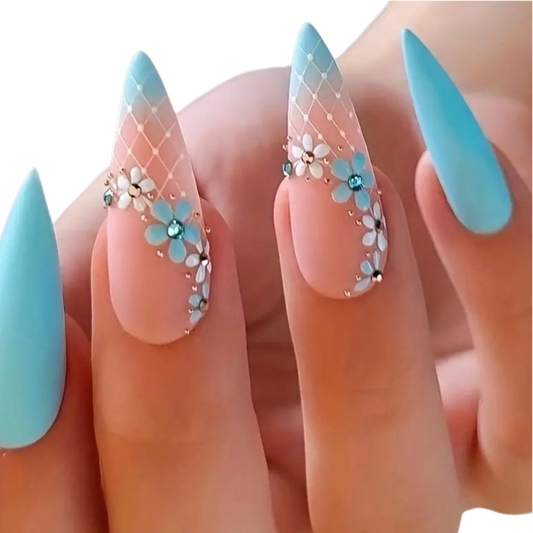 Floral Sky | Long Stiletto Press-On Nails
