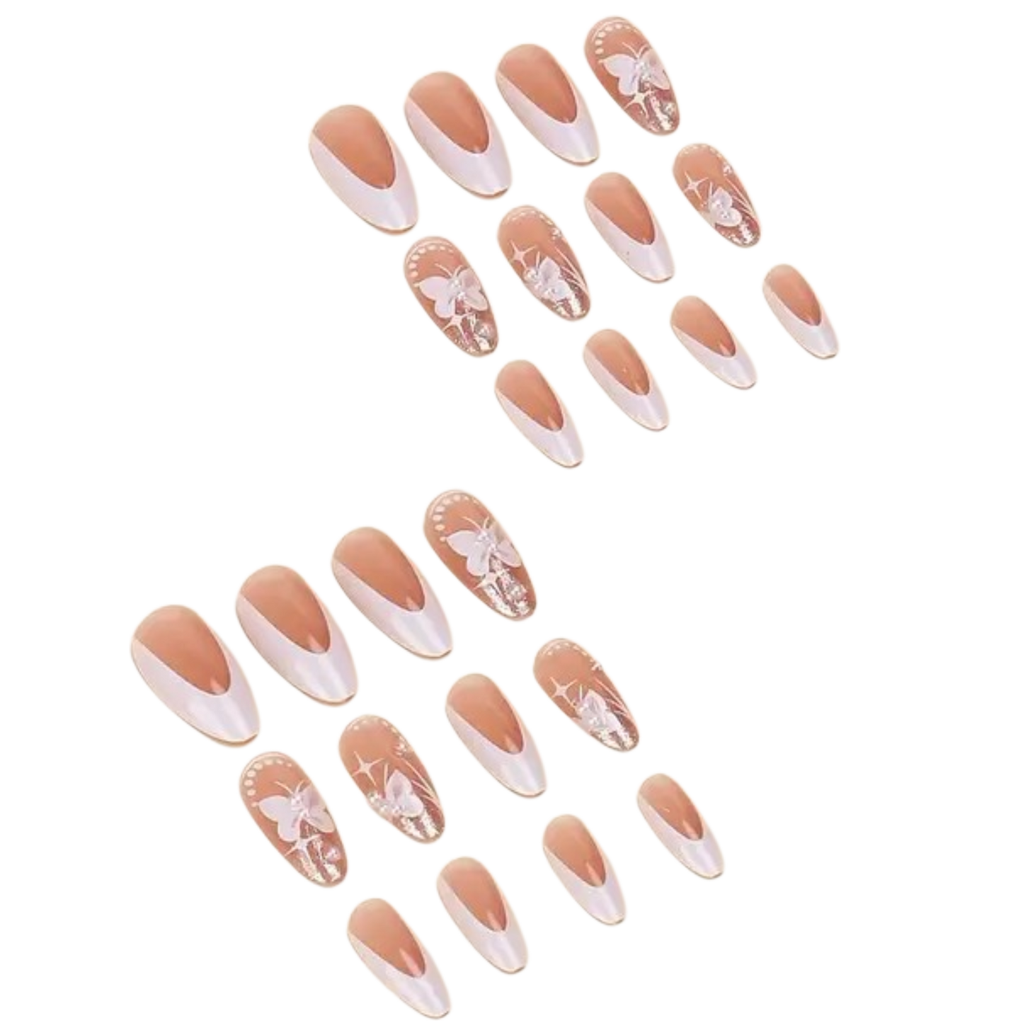 Butterfly Veil | Long Almond White French Butterfly Press-On Nails