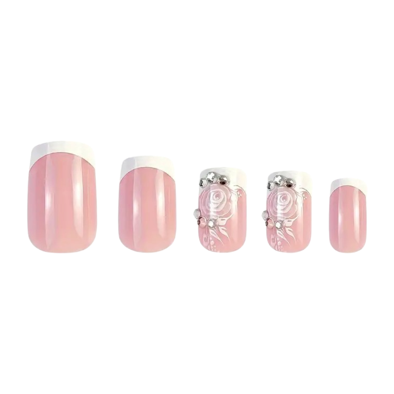 Rose French | Medium Square Floral Press-On Nails