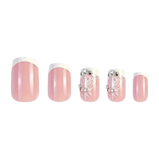Rose French | Medium Square Floral Press-On Nails